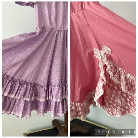 ✨ Vintage Prairie Square Dance Dress Bundle Lace Ruffle Cottagecore XS - Picture 6 of 11